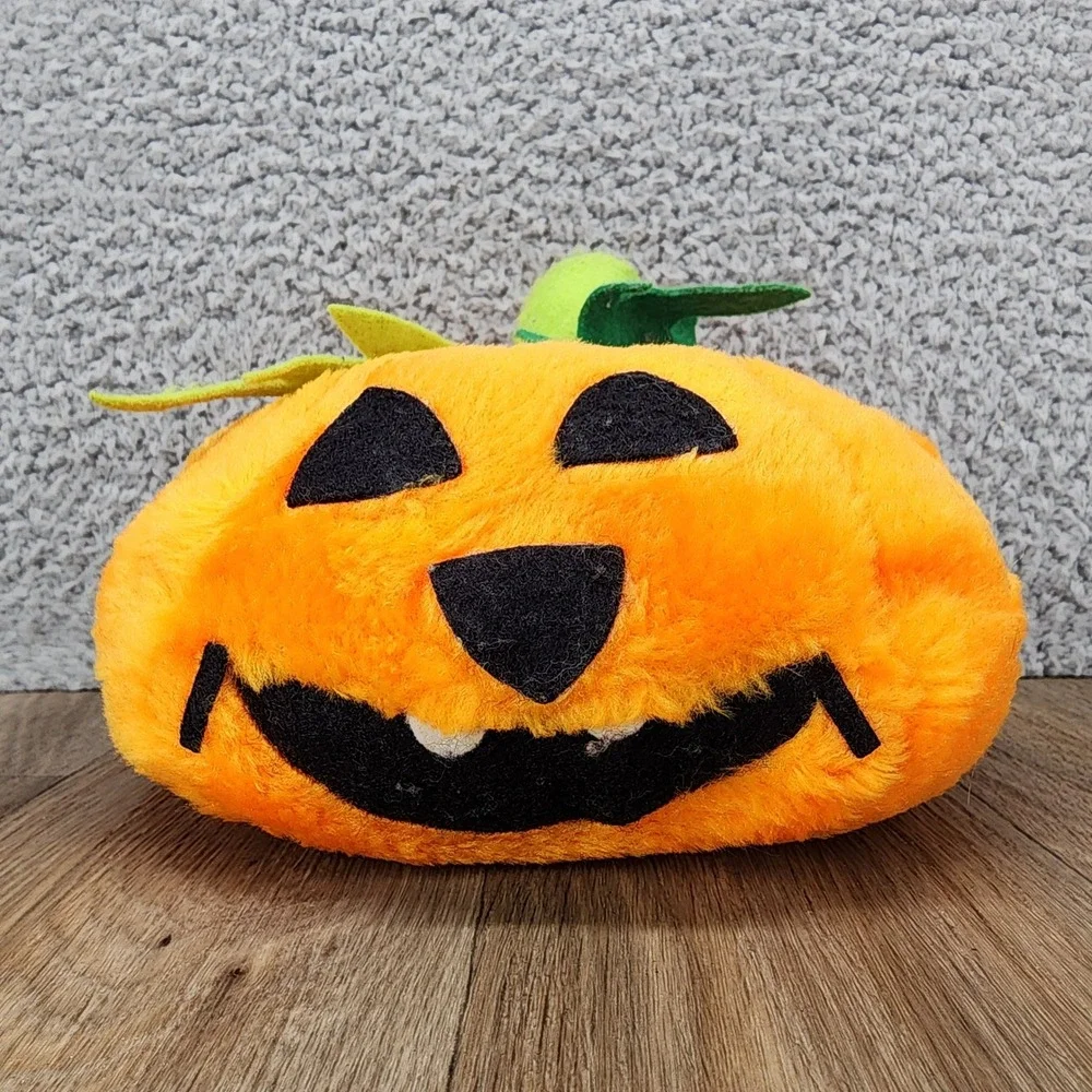 Vintage Halloween Jack O Lantern Pumpkin Plush Stuffed Orange Made Taiwan 8